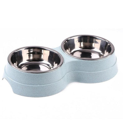 Dog Double Bowl Puppy Food Water Feeder Cute Stainless Steel Pets Drinking Dish Feeder Pets Supplies Feeding Dishes Dogs Bowl