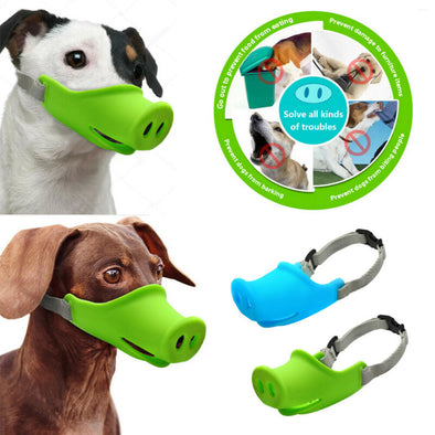 Dog Muzzles Stop Bark Bite Mouth Mask Adjustable for Small Dog Pets Blue Green  Cute Pig Dog Muzzle Silicone Anti-bite