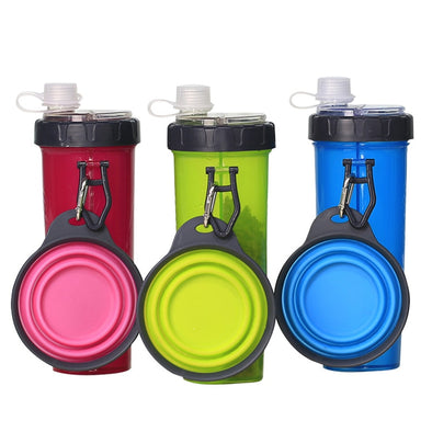 2 in 1 Portable Pet Water Food Container with Folding Silicone Dog Bowls Outdoor Travel Cat Dog Supplies Feeder Cup Water Bottle