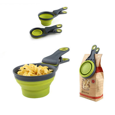 Pet Feeder Bowls Dog Food Spoon Pet Measuring Cups Collapsible Food Scoop with Sealing Clip for Cat Dog Pet Supplies