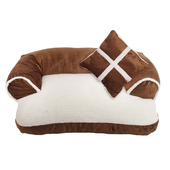 Luxury Double-Cushion  Pet Dog Sofa Beds With Pillow Detachable Wash Soft Fleece Cat Bed Warm Small Dog Bed