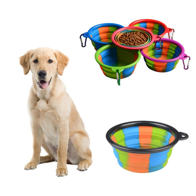 Folding Silicone Dog Bow Portable Outdoor Travel Pet Dog Bowl Drinking Water Pet Product Bowls with Buckle Puppy Doggy Feeder