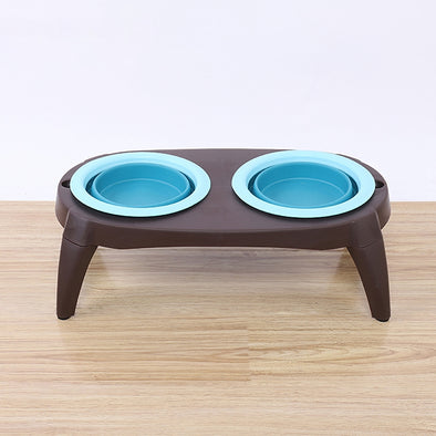 Botique-Folding Double Dog Bowl with Non-Skid Silicone Mat Pet Feeder Puppy Cat Food Container Bowl Dogs Cat Feeding Bowl