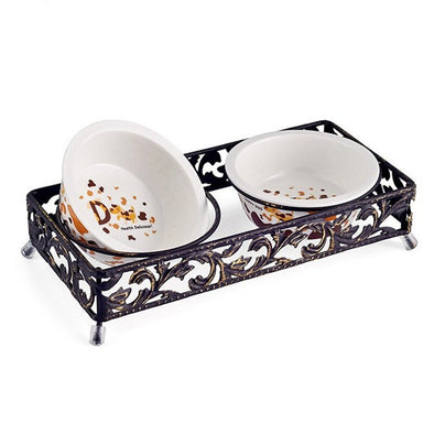 Fashion Double Dowls Dog Feeder Pet Supplies Dog Bowl Stainless Steel Ceramics Cat Food Feeding Water Dish Cat Bowl