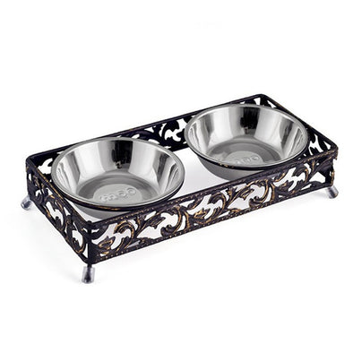 Fashion Double Dowls Dog Feeder Pet Supplies Dog Bowl Stainless Steel Ceramics Cat Food Feeding Water Dish Cat Bowl