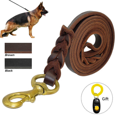 Braided Leather Dog Leash Pet K9 Walking Training Leash Lead For Medium Large Dogs German Shepherd Gift Dog Training Clicker