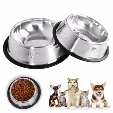 New Dog Cat Bowls Stainless Steel Travel Footprint Feeding Feeder Water Bowl For Pet Dog Cats Puppy Outdoor Food Dish 3 Sizes