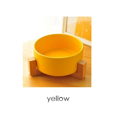 pet supplies Pet cat bowl small dog cutlery cat rice bowl ceramic cat bowl solid wood frame strong easy to clean three color