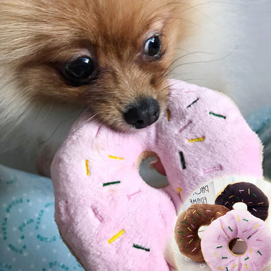 Pink Coffee Color Pet Dog Chew Throw Toys Sightly Lovely Pet Dog Puppy Cat Squeaker Quack Sound Donut Play Toys For Dogs 14cm