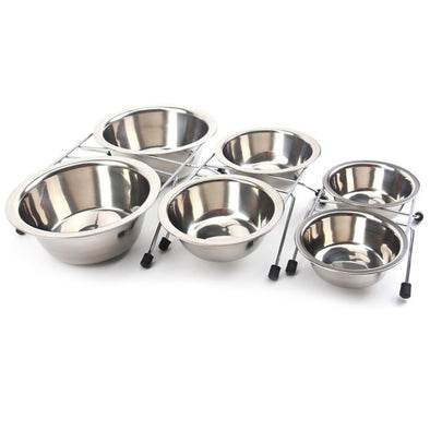 S M L Double Dog Bowls Diner Dish Durable Stainless Steel Dog Bowl Anti Slip Removable Puppy Cat Food Water Pet Feeders