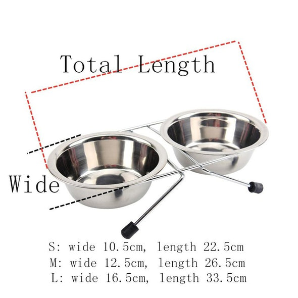 S M L Double Dog Bowls Diner Dish Durable Stainless Steel Dog Bowl Anti Slip Removable Puppy Cat Food Water Pet Feeders